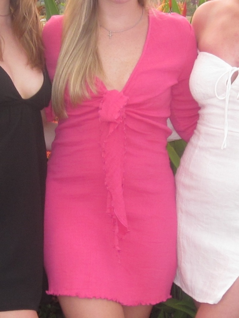 Pink long sleeve short dress with tie in front